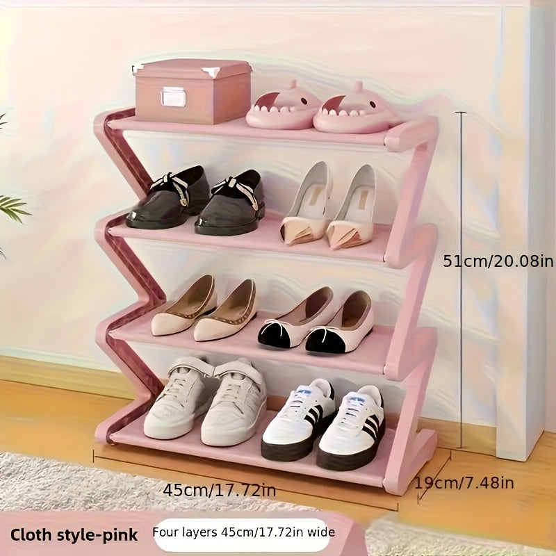 4-Tier Z-Shaped Shoe Rack Freestanding Metal Shoe Organizer for Entryway Hallway Dorm Living Room – No Tools Needed in Pink or Grey