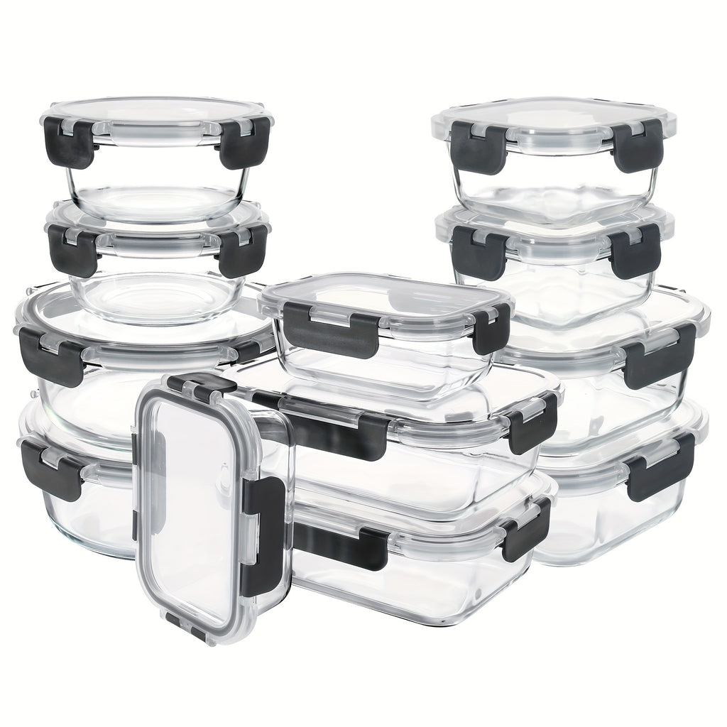 12-Pack Glass Food Storage Containers with Airtight Lids – Meal Prep Containers, Dishwasher Safe, BPA Free, Mother's Day & Holiday Gift Set