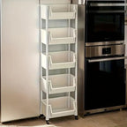 5-Tier Plastic Storage Rack with Lid & Hooks – Heavy-Duty Floor Standing Shelf Organizer for Kitchen, Entryway, Shoes, Books, Pots & Pans