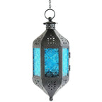 Moroccan Hanging Candle Lantern with Chain – Vintage Boho Style Iron & Glass Tealight Holder for Home, Patio, Garden, Wedding & Ramadan Decor (23.5" Overall)