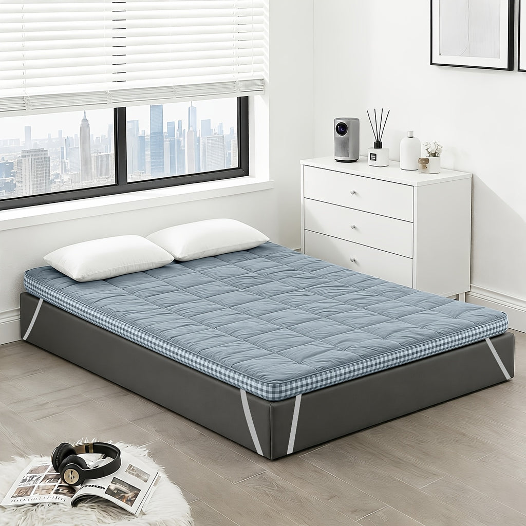 Roll-Up Thin Mattress Topper – Super Soft Foldable Mattress Pad for Twin Full Queen King, Guest Room Dorm Camp Bed RV, Multiple Colors