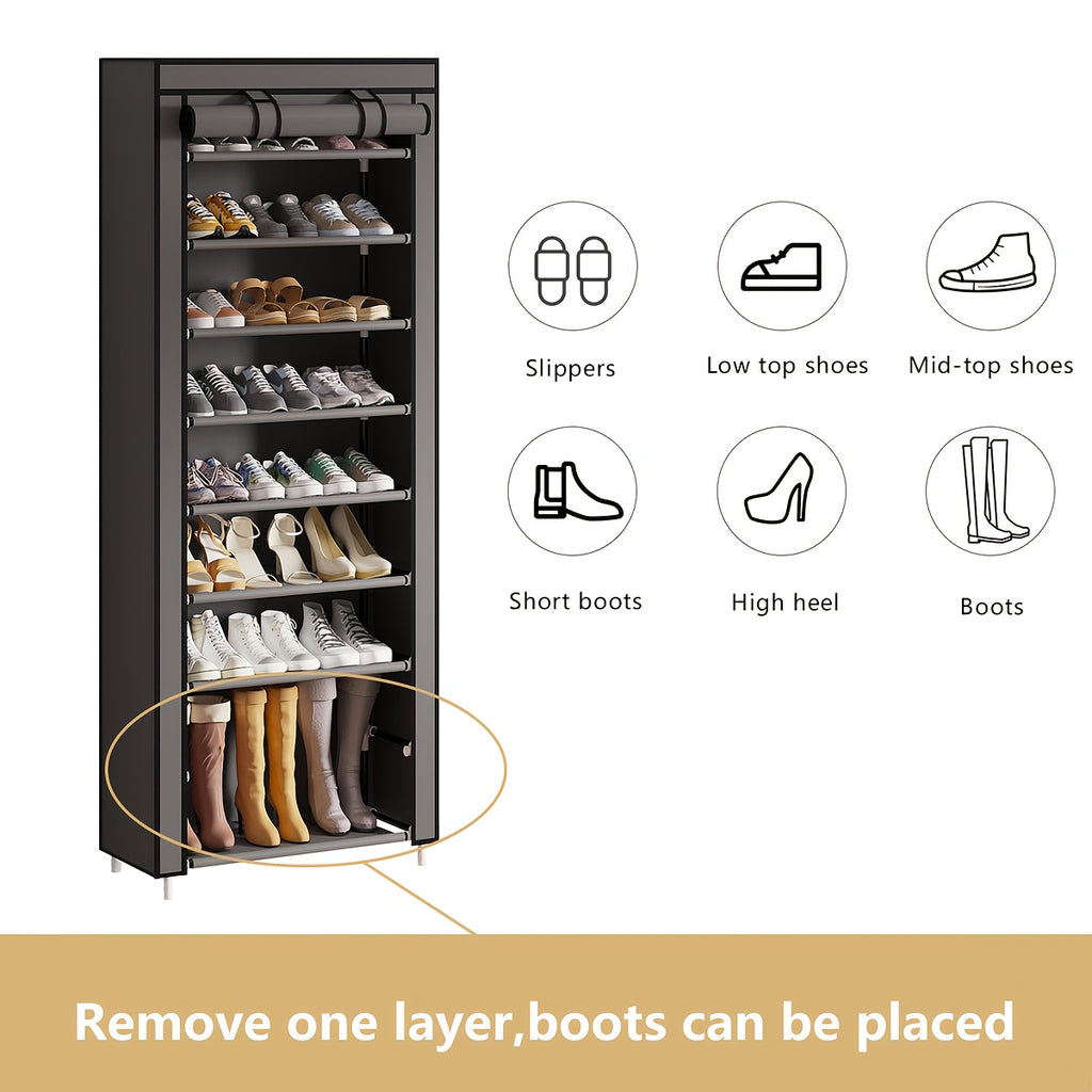 Shoe Organizer Cabinet with Cover – 6/8/10 Tier Nonwoven Fabric Shoe Storage Shelf for 27-35 Pairs, Portable Shoe Rack for Entryway, Closet, Bedroom (Dark Gray)