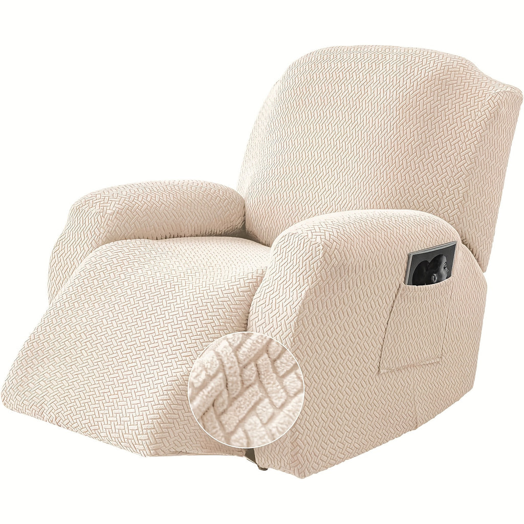 Recliner Sofa Cover 4pcs Set Jacquard Velvet High Elastic with Pocket – Removable Washable Chair & Sofa Protection Cover for Home Hotel, 7 Colors