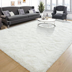 Fluffy Shag Area Rug for Living Room & Bedroom – Soft Non-Slip Plush White Carpet, Cozy Modern Indoor Shaggy Floor Mat, 4x6 5x7 6x9 8x10 ft Large Home Decor Rug