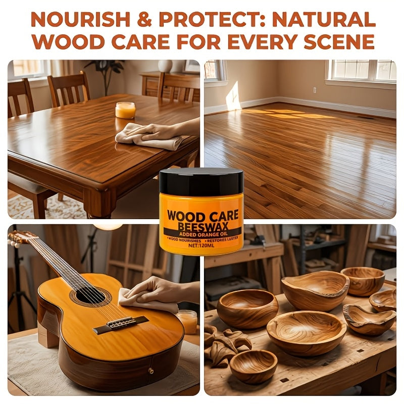 Beeswax Wood Polish & Conditioner Set with Applicator Sponge – 4.05 oz, Nourishes & Protects Wooden Furniture, Floors, Guitars & Handicrafts