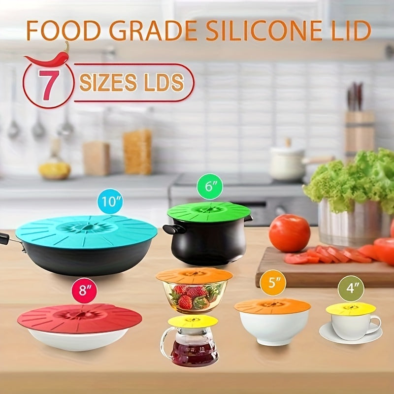 7-Pack Silicone Lids with 5 Sizes – Reusable Microwave Splatter Cover for Bowls, Cups, Pots & Pans | Heat Resistant, Dishwasher Safe, BPA Free