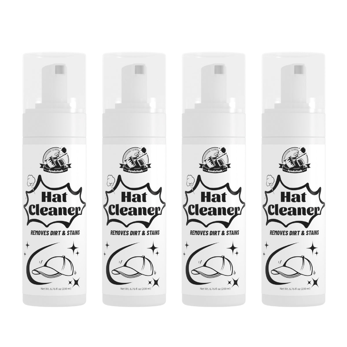 Hat Cleaner Foam Spray 6.76oz, Deep Cleans Baseball Cowboy Felt Fur Fleece Caps, Removes Dirt & Sweat Stains, Restores Hats Like New, 1-Pack & 4-Pack