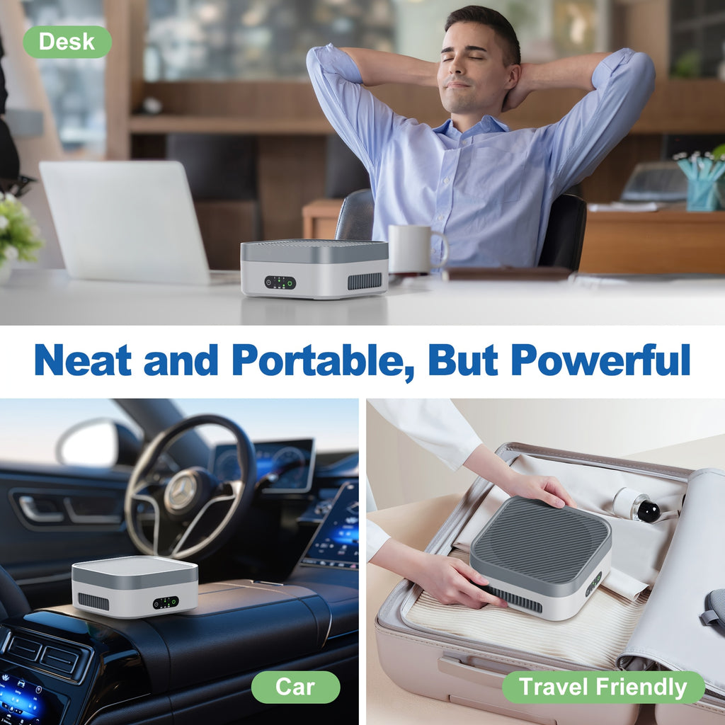 True HEPA Air Purifier 600 sq ft 3-Stage Filtration USB-C Silent 16dB Sleep Mode for Home Bedroom Pets Dust Pollen Smoke Desk Car Travel