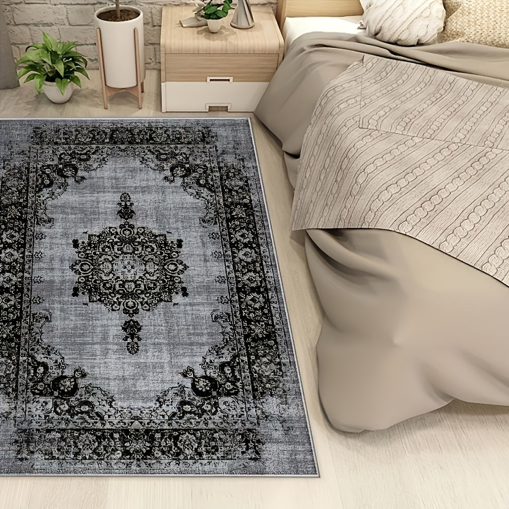 Bohemian Floral Velvet Area Rug – Machine Washable Low-Pile Carpet, Non-Slip Geometric Pattern Floor Mat for Living Room, Bedroom, Office & Cafe, 56x80 Inch