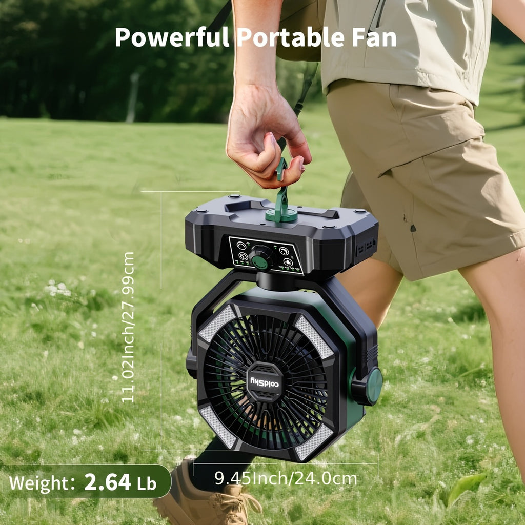 Portable Camping Fan with LED Lights, Dual Motors, 8 Speeds & Remote Control – 20000mAh Rechargeable Tent Fan with Hook for Outdoor Use