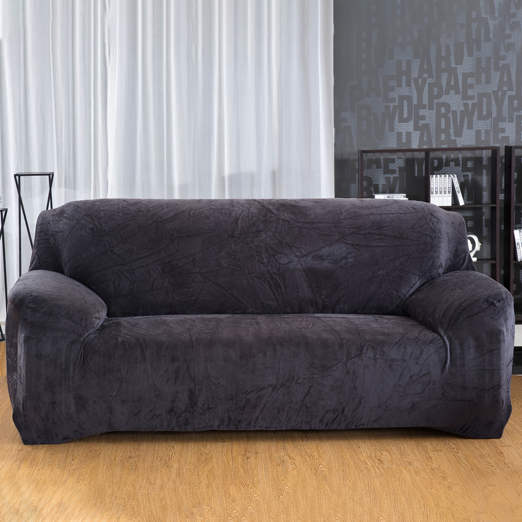 Plush Sofa Slipcover Stretch Thick Couch Cover - Soft Velvet Furniture Protector for Chair Loveseat 3 4 Seater, Anti-Slip Elastic Wrap, Machine Washable, 6 Colors for Living Room
