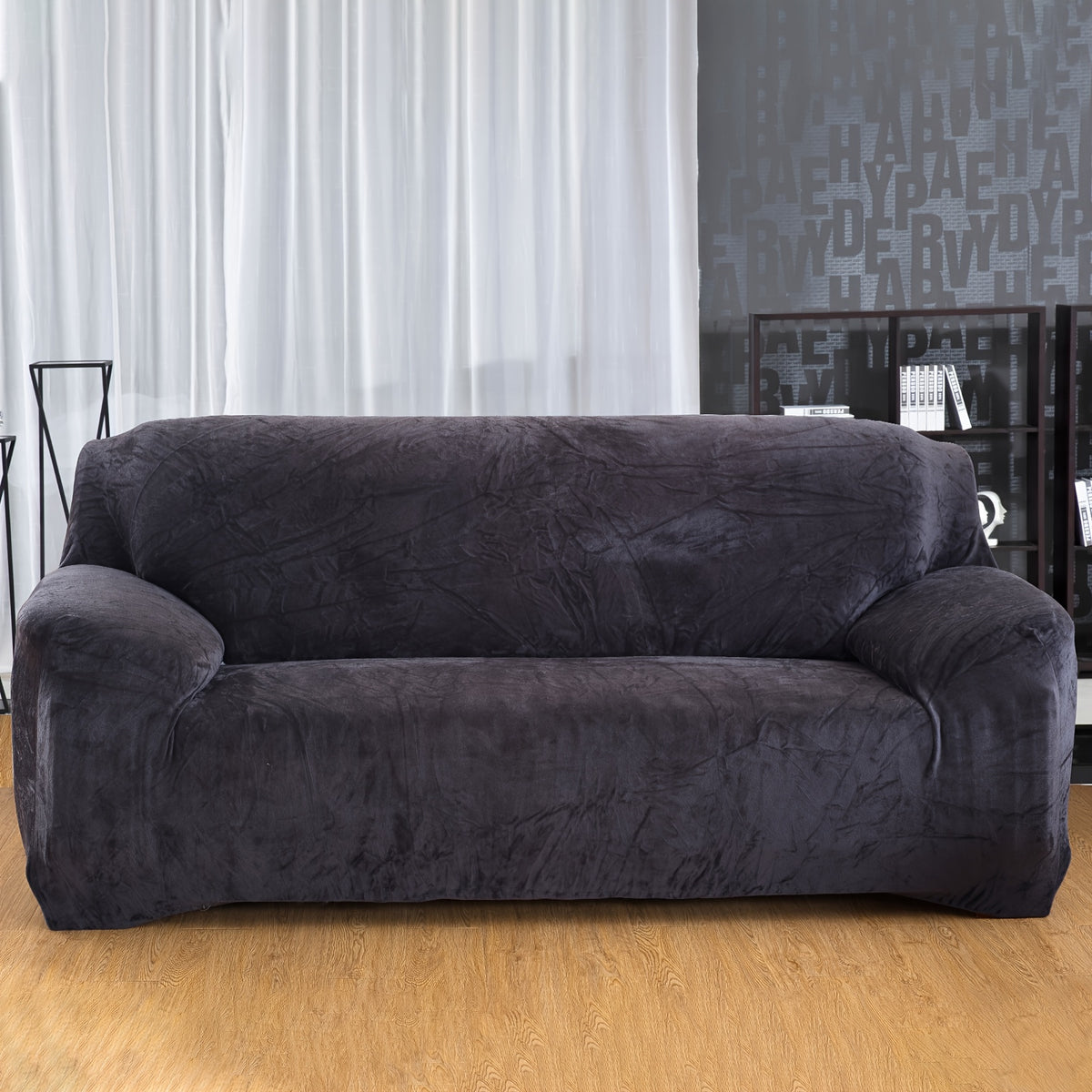 Plush Sofa Slipcover Stretch Thick Couch Cover - Soft Velvet Furniture Protector for Chair Loveseat 3 4 Seater, Anti-Slip Elastic Wrap, Machine Washable, 6 Colors for Living Room