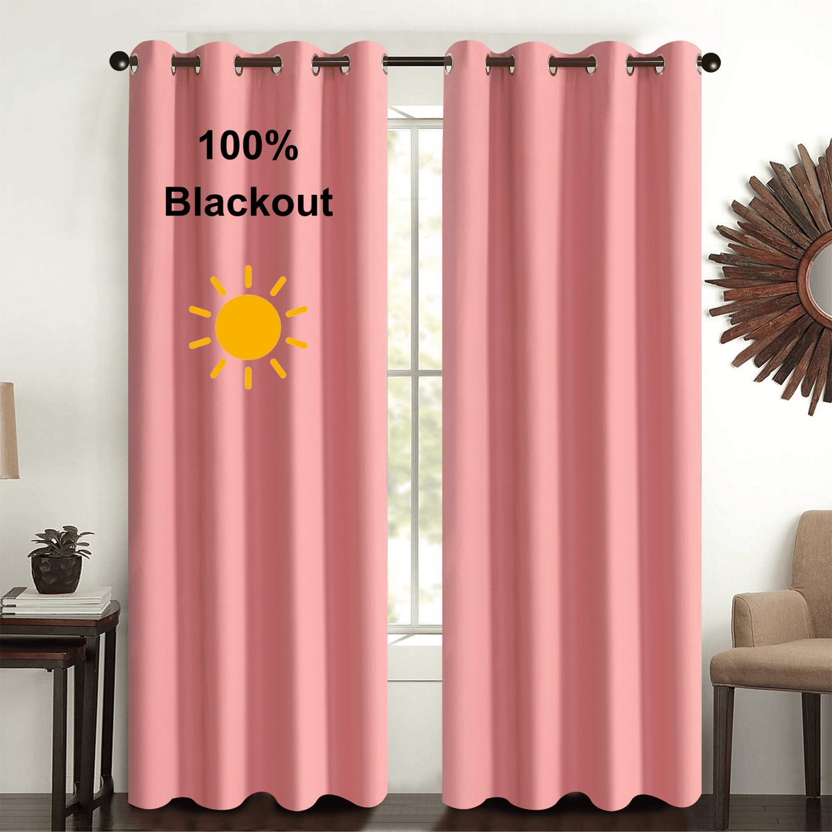 100% Blackout Solid Color Grommet Curtains 2 Panels - Lightweight Thermal Insulated Noise Reducing Light Blocking Drapes in Gray Beige Pink, 52W x 63 84 96 Inch, Bedroom Living Room
