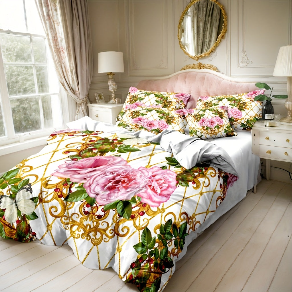 Duvet Cover Set Baroque Geometric Floral 3 Piece Soft Breathable Polyester Quilt Cover with 2 Pillowcases All Season Twin Full Queen King Multicolor Modern Art