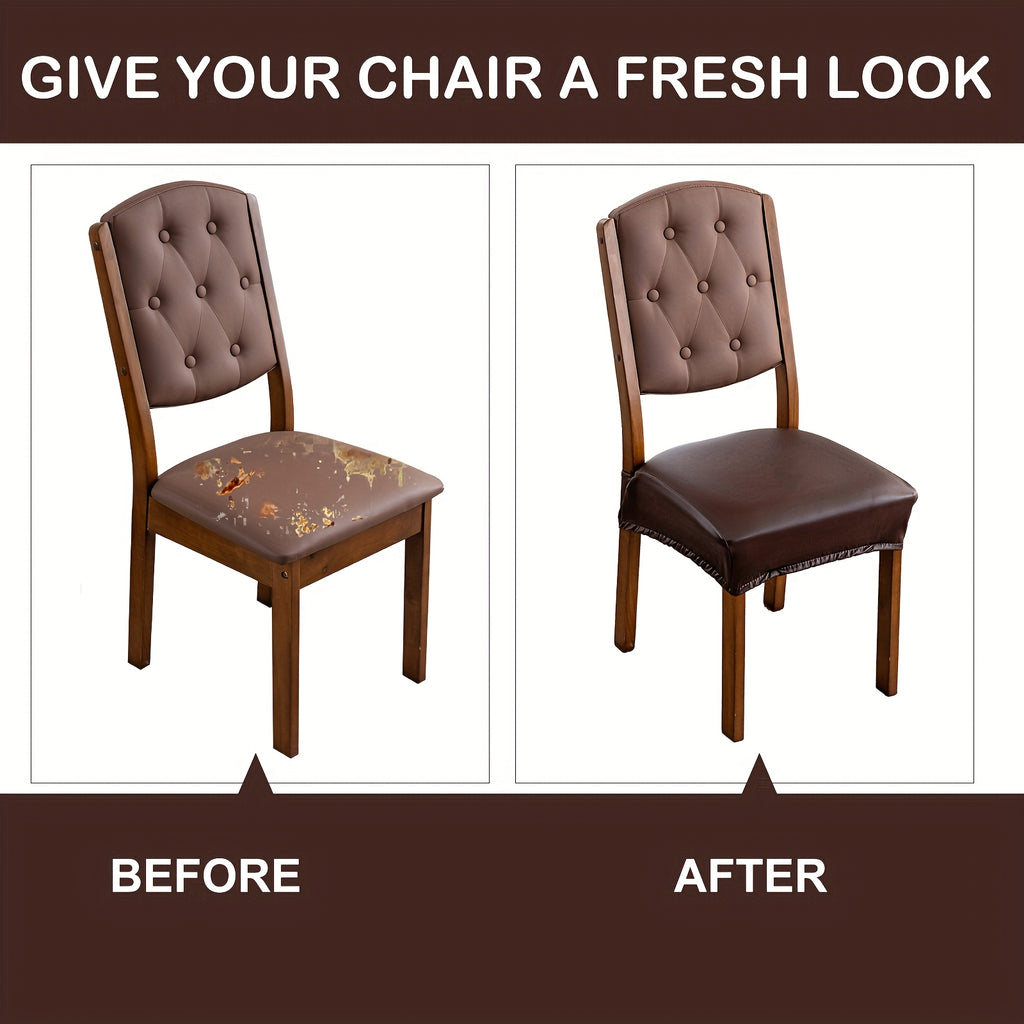 PU Faux Leather Chair & Stool Seat Covers Set of 6 – Wear-Resistant Washable Stretchable Seat Protectors for Home & Restaurant Furniture, Fits Round Stools & Dining Chairs