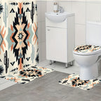 Boho Shower Curtain Set 4 Piece - Bohemian Pattern Bathroom Set with 12 Hooks, Non-Slip Toilet U-Pad & Lid Cover, Colorful Mandala Decor for Apartment Home Bathroom, Holiday Gift