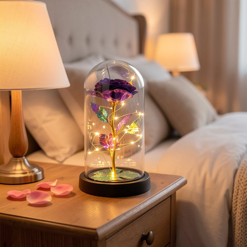 LED Rose Glass Dome Eternal Flower Night Light – Valentine's Day Gift for Girlfriend Mother's Day Wedding Bridesmaid Romantic Desktop Decor