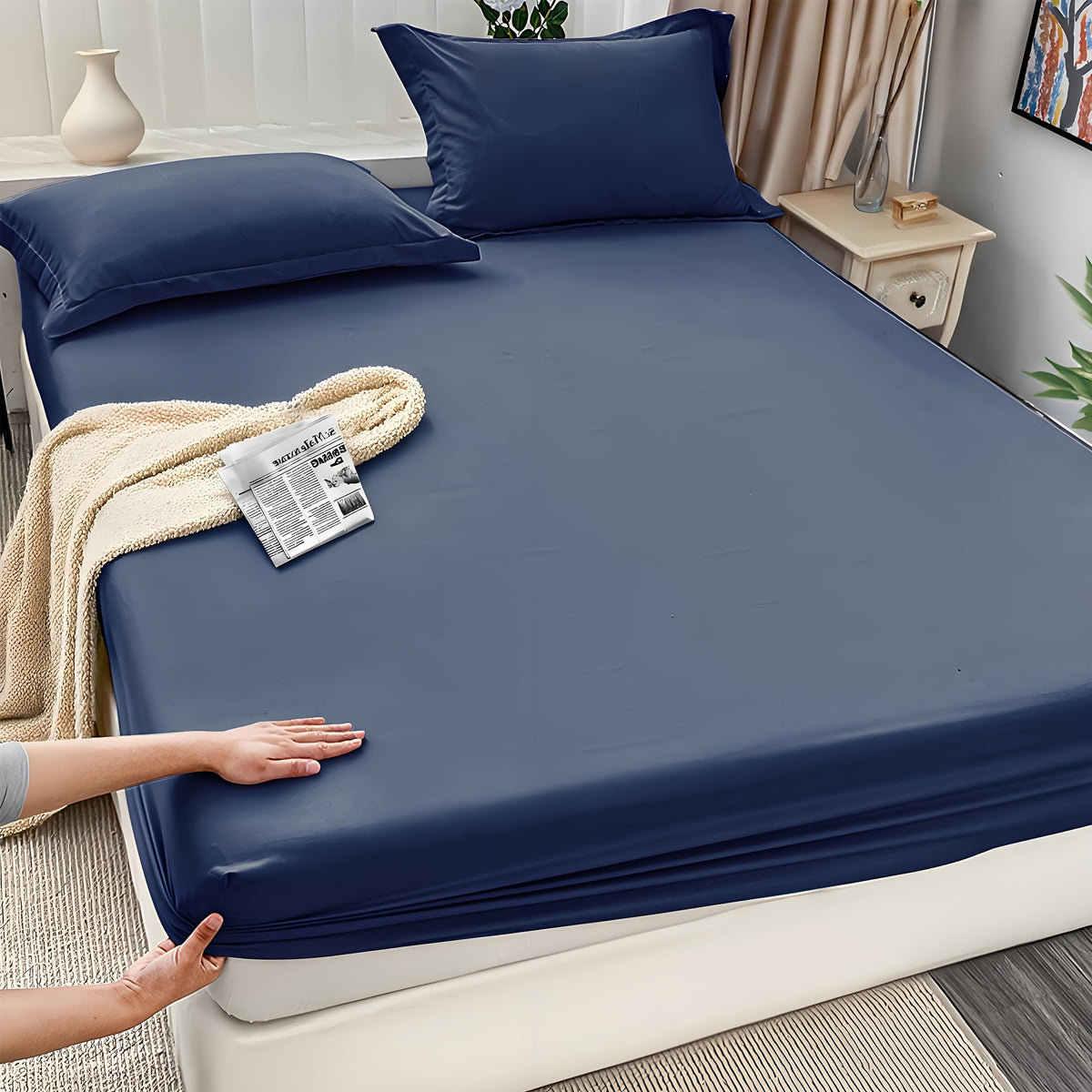 Fitted Sheet Set 3 Piece Solid Color – Soft Breathable 14" Deep Pocket Bed Sheet with 1 or 2 Pillowcases, All Season Machine Washable Bedding, Great Gift for Any Bedroom