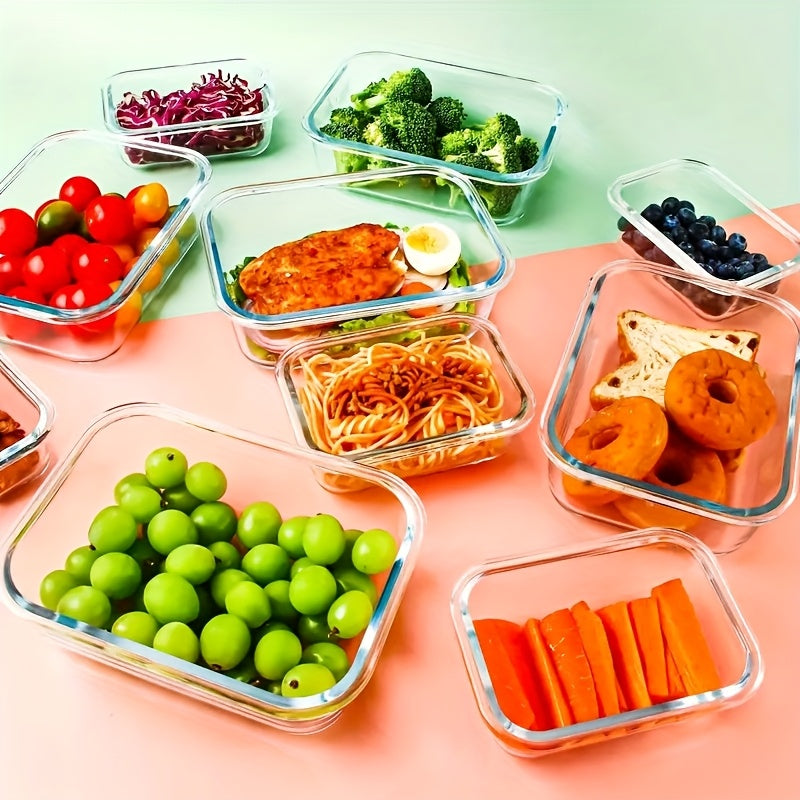 Glass Food Storage Containers with Lids 10-Piece Set – Airtight Leak-Proof Meal Prep Bento Boxes, Microwave Oven Freezer & Dishwasher Safe