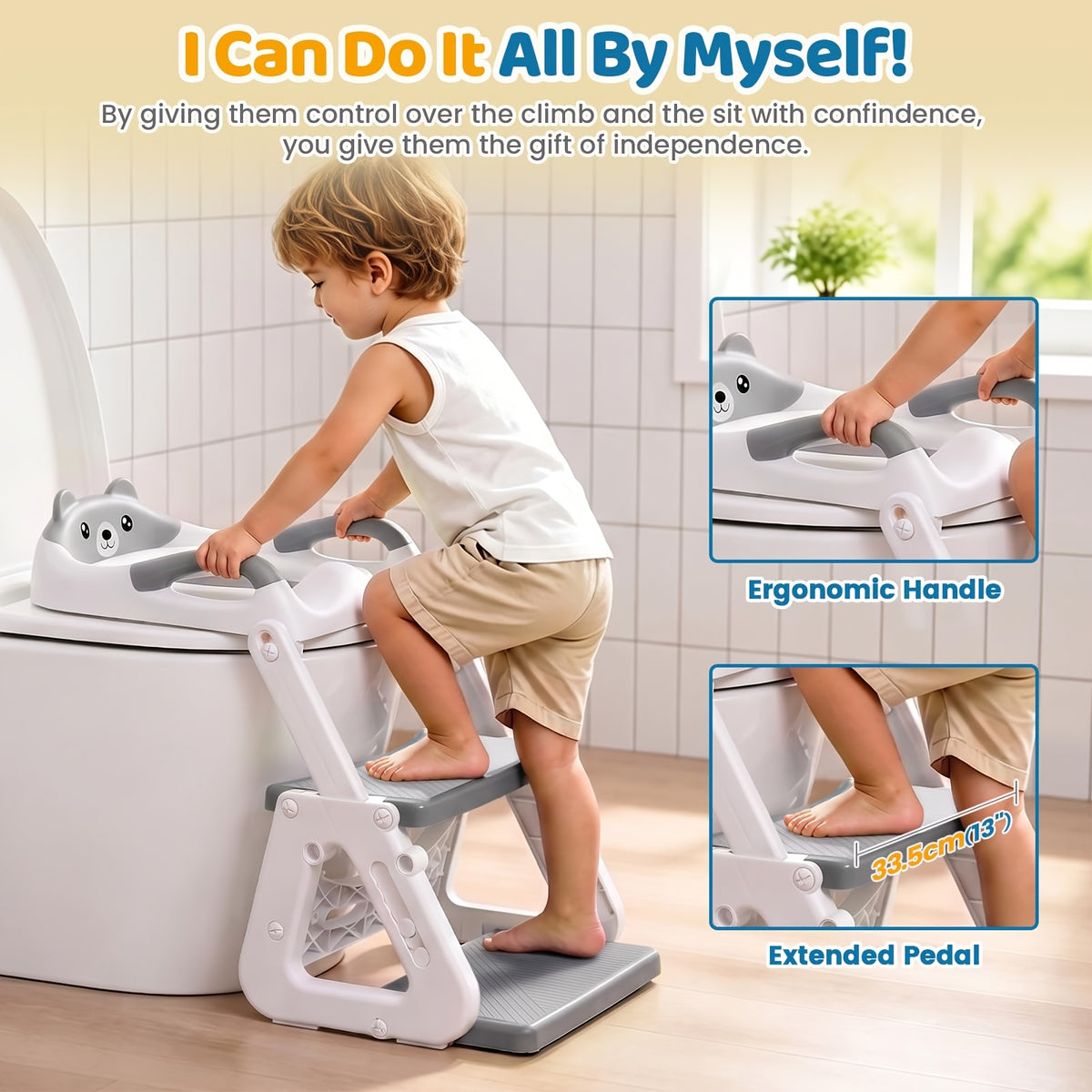 2-in-1 Potty Training Toilet Seat with Step Stool for Toddlers – Adjustable Height, Anti-Slip Pad & Splash Guard for Boys & Girls