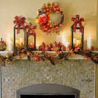 Fall Thanksgiving Wreath Decor – Pumpkin Leaves Floral Doll Autumn Wreath for Front Door, Indoor & Outdoor Walls, Windows, Family & Holiday Party, Christmas Winter Home Decor