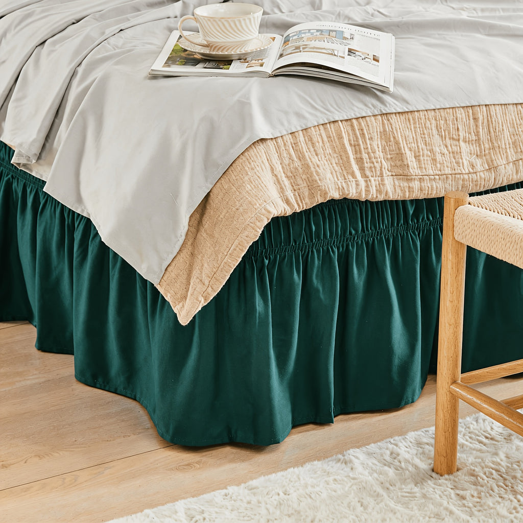 Elastic Wrap Around Bed Skirt No-Lift, 15 Inch Drop Microfiber Dust Ruffle, 30 Fade-Resistant Colors, Machine Washable, Twin Full Queen King Size