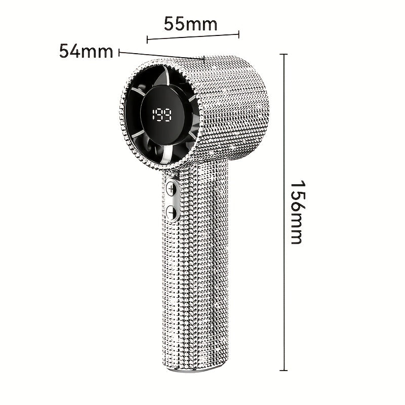 Luxury Diamond Handheld Mini Fan USB Rechargeable 199-Speed Portable Turbo Fan – Personal Cooling for Travel, Office, Outdoor, Camping & Home Summer Use