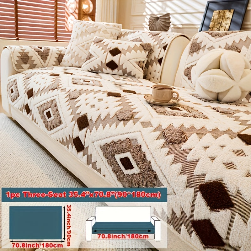 Thick Plush Sofa Cover Protective Slipcover – Pet-Friendly Shu Velveteen Non-Slip Machine Washable Jacquard Sofa Seat Cushion Cover for Office Bedroom Living Room Couch Decor