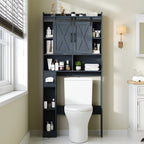 Farmhouse Over Toilet Cabinet with Sliding Doors Engineered Wood Adjustable Shelf Toilet Paper Holder Stand Space Saving Bathroom Storage No Wall Mount Multiple Colors