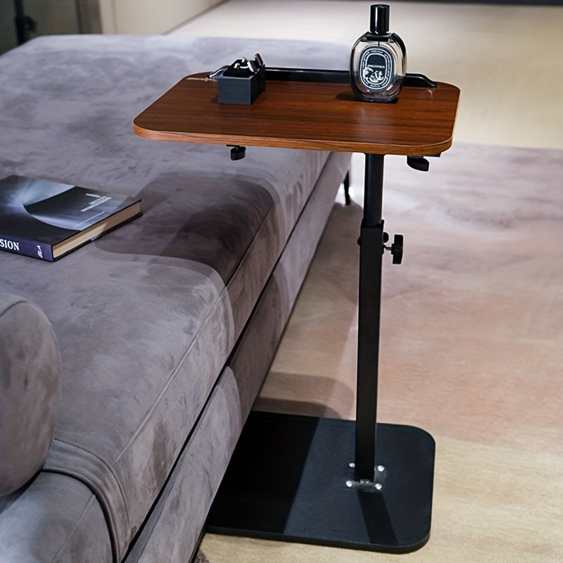 C-Shaped Sofa Side Table with 360° Rotating Top & Adjustable Height – Slide-Under End Table for Living Room Bedroom Small Spaces, Couch Snack Laptop Tray, Black