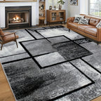 Geometric Area Rug Black White Ultra-Soft Non-Slip Machine Washable Rubber Backing Low Pile Shed Resistant Living Room Bedroom Kitchen Bathroom