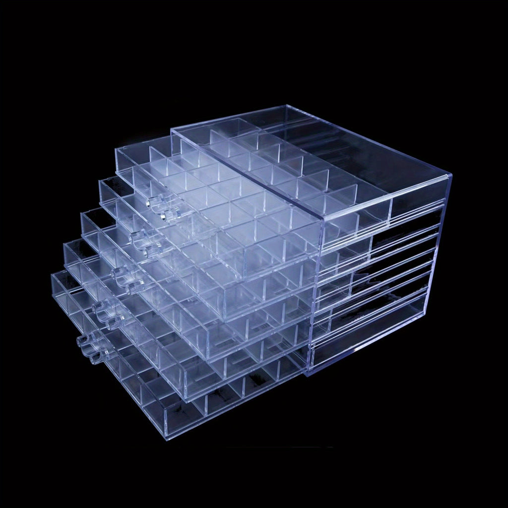 Transparent 5 Layer Drawer Storage Box Nail Jewelry Organizer – 120 Cell Stackable Nail Art Polish Holder for Earrings Rings Necklaces Small Accessories