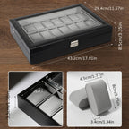 24-Slot Watch Box Organizer with Large Glass Lid & Key Lock, Faux Leather Watch Display Case for Men & Women, Tabletop Jewelry Storage Box for Watches, Wristwatch Collection Gift