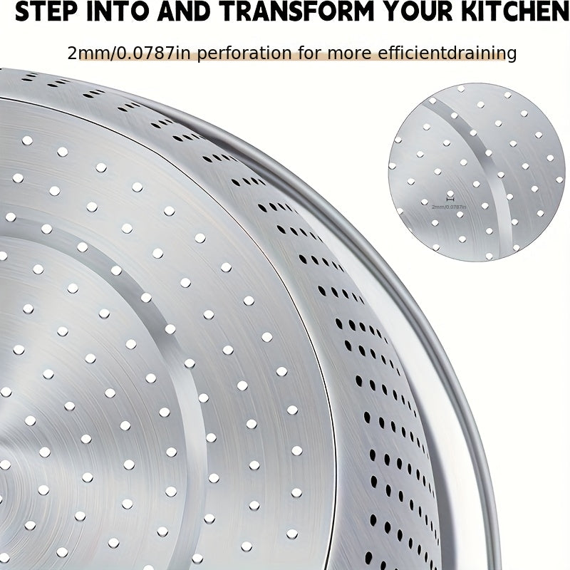 Stainless Steel Colander & Mixing Bowl Set – 304 Food-Grade Stackable Strainer Bowl for Washing Vegetables, Fruit & Rice, Dishwasher Safe Kitchen Colander, 7.09" or 11.02" Bowl + Sieve