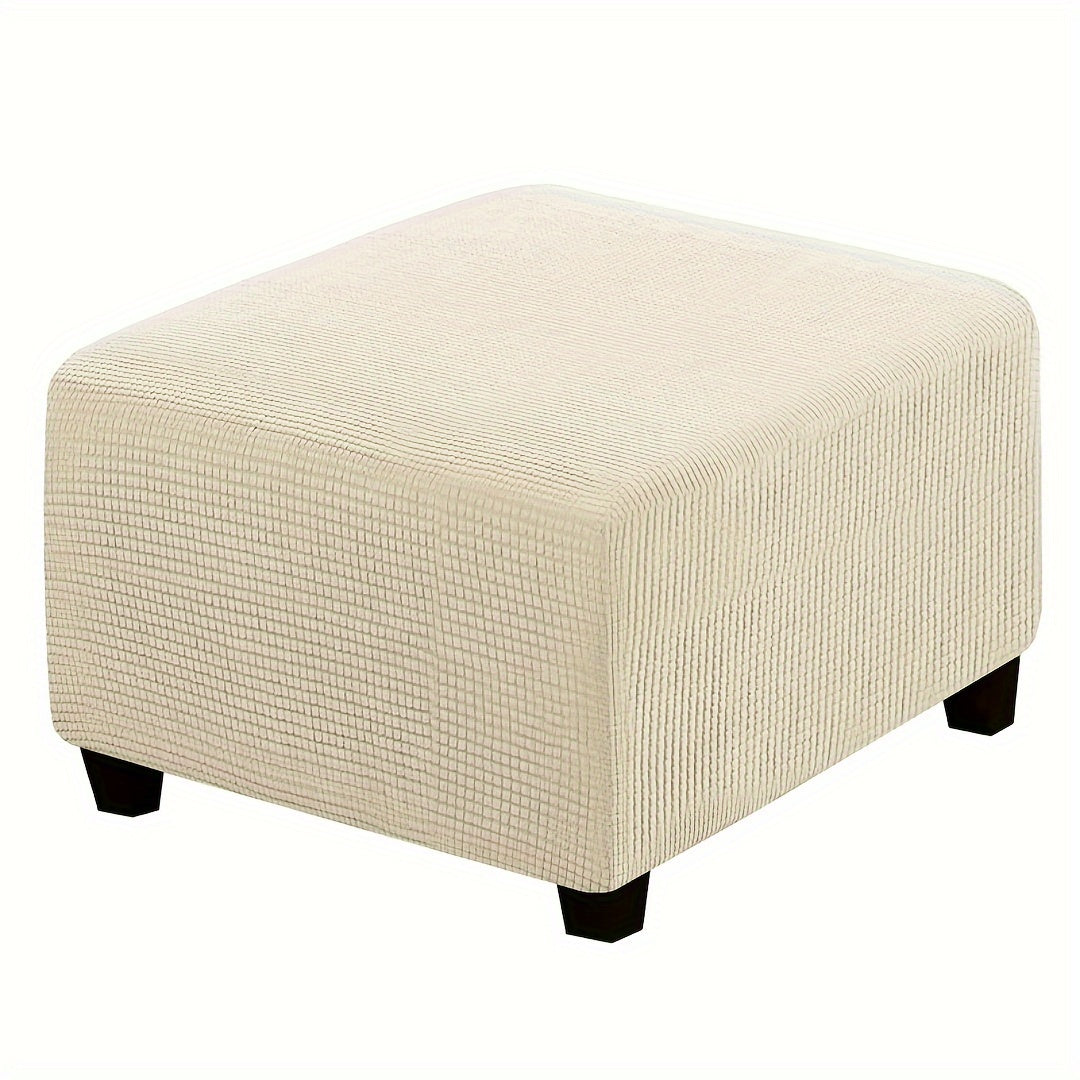Stretch Ottoman Footstool Cover Elastic Square Slipcover – Grip Polyester Stretch Protector with Elastic-Band Closure, Machine Washable Footstool Cover for Home & Office, 1pc