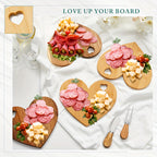 Heart-Shaped Mini Charcuterie Board & Cheese Knives Gift Set – Wood Bridal Shower Favor, Wedding Gift & Party Thank-You Box | Acacia & Bamboo | 6 or 12 Sets