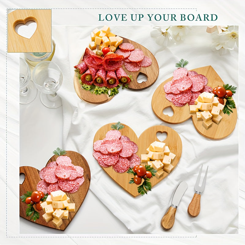 Heart-Shaped Mini Charcuterie Board & Cheese Knives Gift Set – Wood Bridal Shower Favor, Wedding Gift & Party Thank-You Box | Acacia & Bamboo | 6 or 12 Sets
