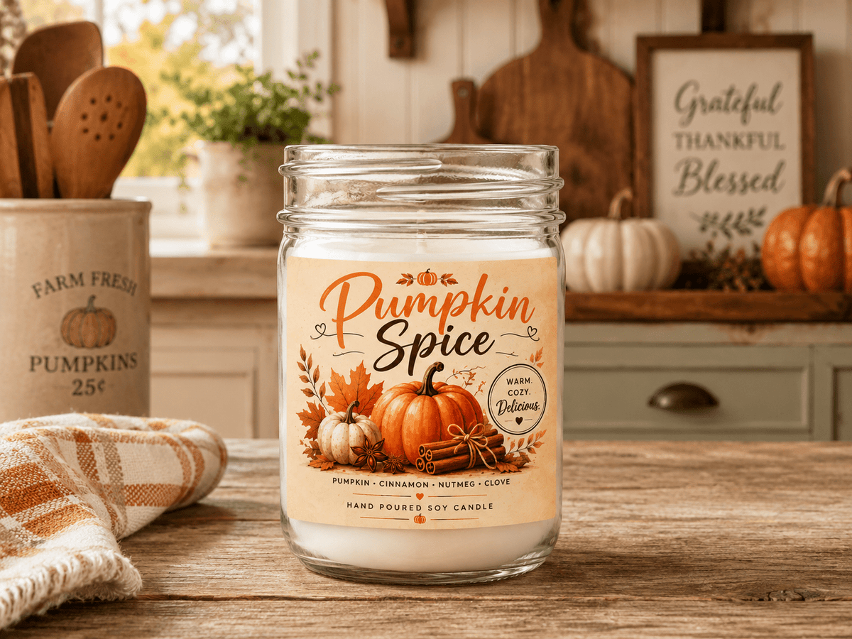 Pumpkin Spice Soy Wax Candle 8oz Mason Jar Fall Candle 30-40 Hour Burn Natural Soy Cotton Wick Phthalate Free Vegan Holiday Home Fragrance
