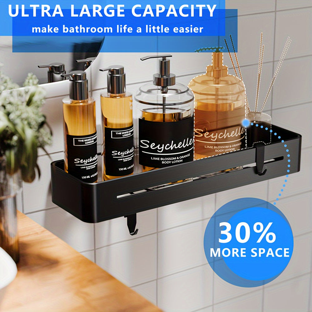 Adhesive Shower Caddy Shelf Set of 2 – No Drill Wall-Mounted Bathroom Organizer, Large Capacity Sticky Shelves for Shower Bathtub Sink, Heavy-Duty Space Saver
