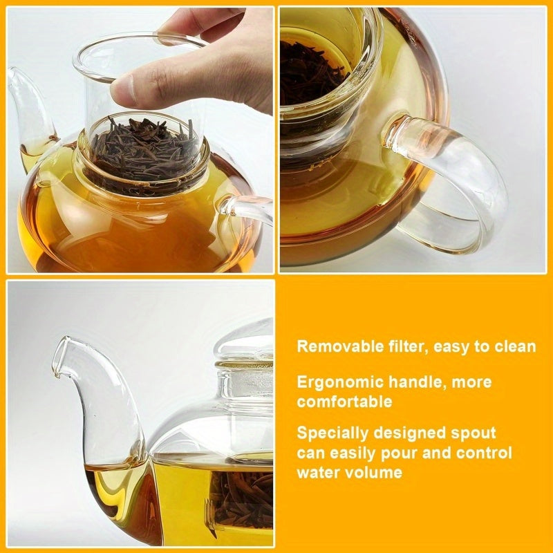 1000ml Borosilicate Glass Teapot with Removable Infuser – Gooseneck Loose Leaf Tea Pot, Microwave & Stovetop Safe, Gift Box Included (Teapot Only or Set with 4 Cups)
