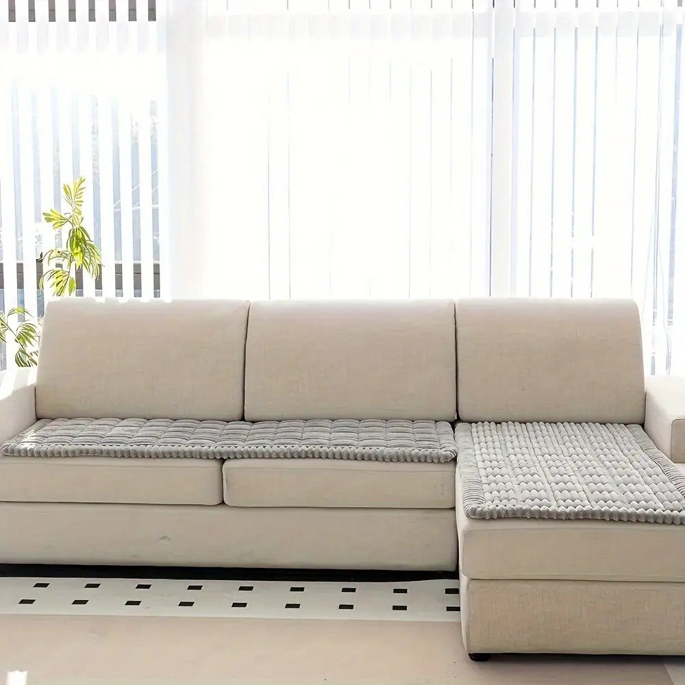 Jacquard Couch Cushion Cover 2pcs Set Solid Color Sofa Seat Cover - Soft Thick Plush Non-Slip Machine Washable Pet Friendly for 2 3 4 Seat Sectional Sofa Living Room Bedroom, 4 Colors
