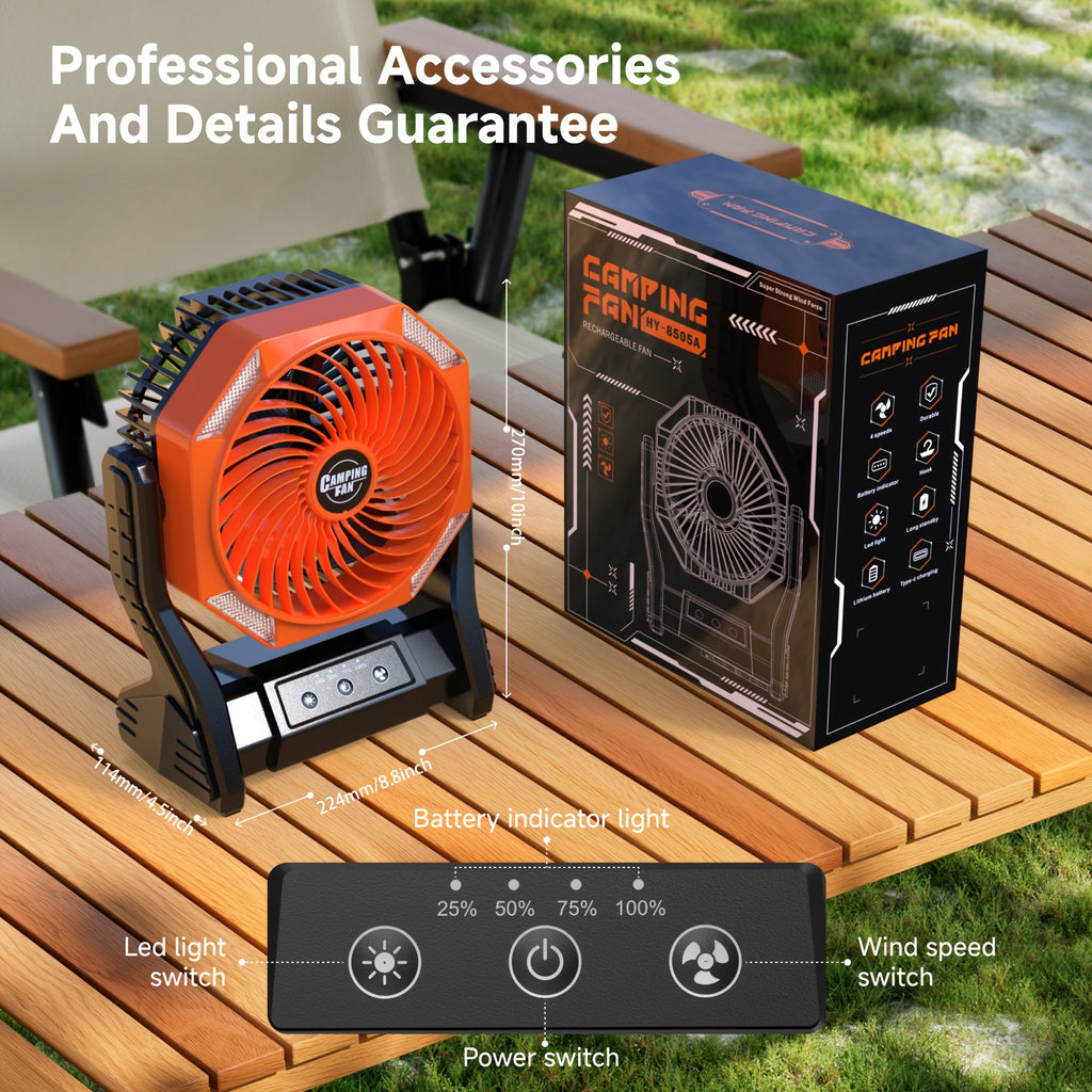 Camping Fan 20000mAh Battery LED Light 4-Speed Brushless Motor 180 Degree Oscillation 22-26H Runtime Portable Rechargeable Outdoor Fan for Camping Hiking Picnic Emergency Power Outage Green