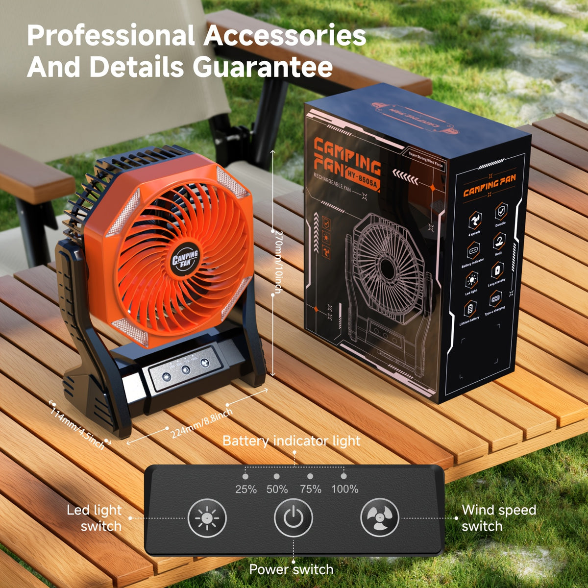 Camping Fan 20000mAh Battery LED Light 4-Speed Brushless Motor 180 Degree Oscillation 22-26H Runtime Portable Rechargeable Outdoor Fan for Camping Hiking Picnic Emergency Power Outage Green