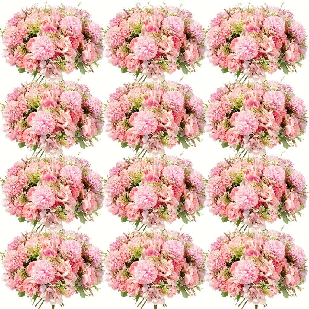 Artificial Peony Flowers 12 Bundles – Faux Peony & Hydrangea Bouquet for Wedding Table Centerpiece, Floral Vase Decor, Home & Party Flower Arrangements