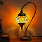 Turkish Mosaic Table Lamp Moroccan Style Handmade Swan Neck Mosaic Glass Bedside Lamp with Metal Base - 3 Color Modes Dimmable LED Bulb Included - Bedroom Living Room Decor Gift