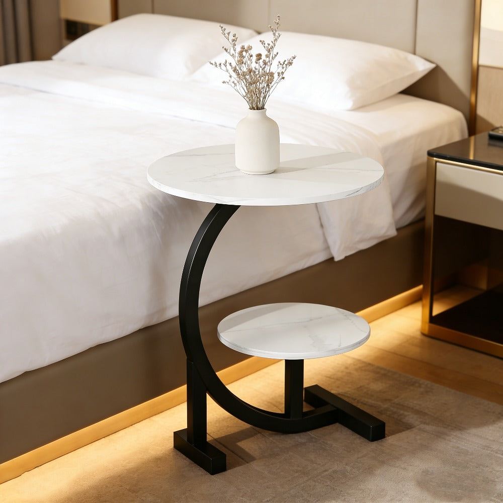Metal Frame Side Table – 1 or 2 Tier | Indoor & Outdoor Bedside Table | Lightweight & Space-Saving | Living Room, Balcony, Office