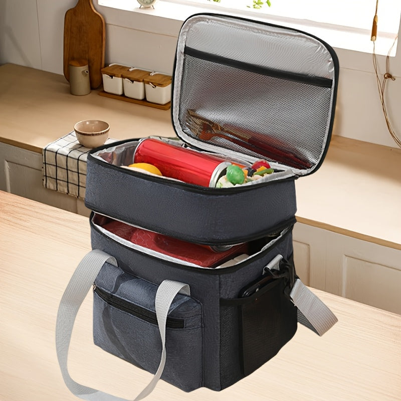 Large Capacity Insulated Lunch Bag with Shoulder Strap Double Pocket Thickened Cooler Tote for Work School Picnic Beach Men Women Black Grey Burgundy