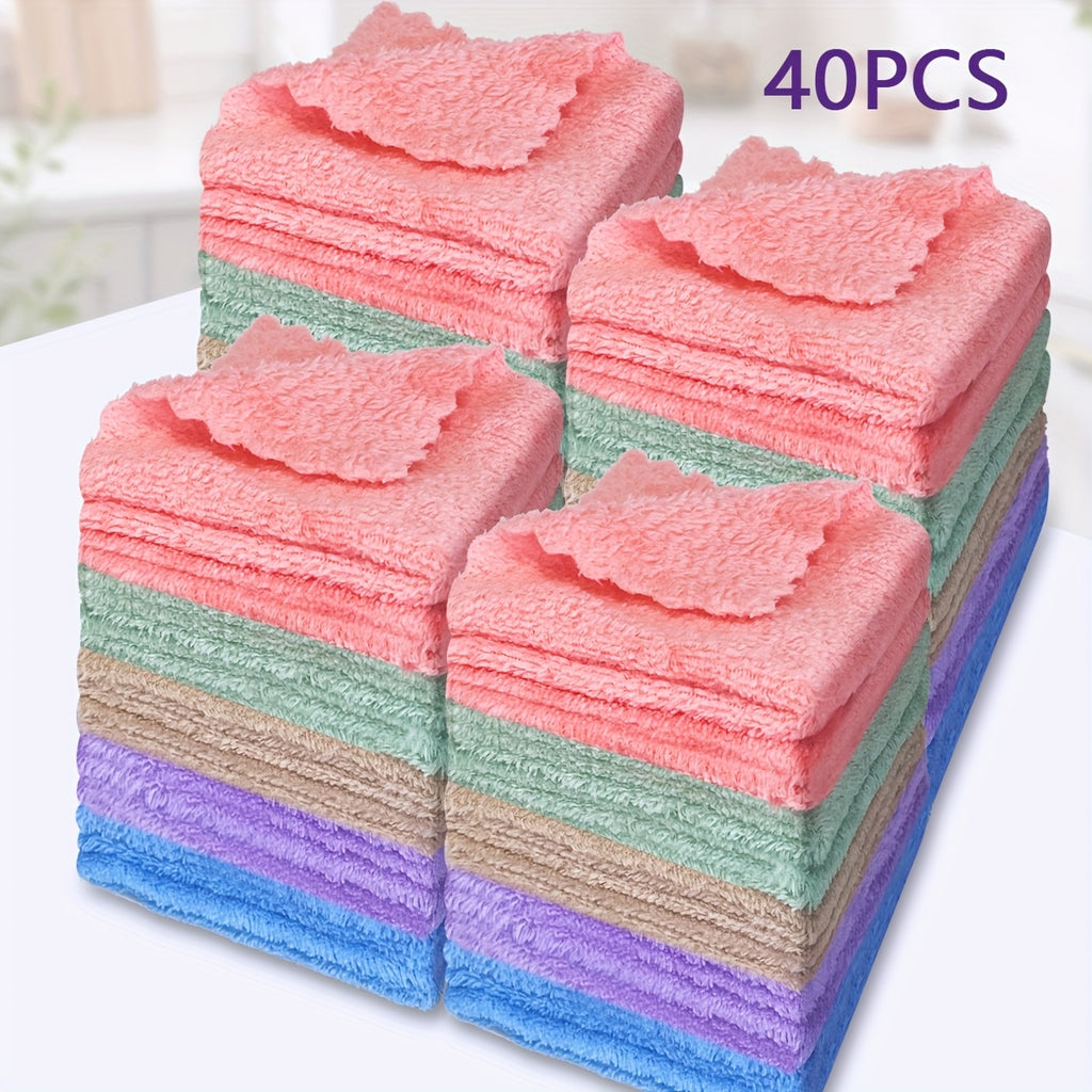 Microfiber Towel Set Bulk 40 Piece – Ultra Soft Coral Fleece Quick-Dry Absorbent Hand Face Towels for Home Bathroom, Skin-Friendly Cleaning Wipes