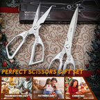 Kitchen Scissors Set 2pc Heavy Duty Stainless Steel Meat Shears Dishwasher Safe - Sharp Poultry Shears for Chicken Bones Turkey Fish 7-Inch Blade Ergonomic Handle Gift Box, Red/Black/Black & White