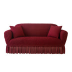 Seersucker Sofa Cover All-In-One Stretch Slipcover – Elastic Band Polyester Spandex Machine Washable Couch Protector for Armchair Loveseat 1 2 3 4 Seater Solid Color